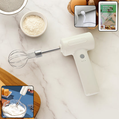 Wukusy cordless electric whisk and egg beater, black and silver handheld kitchen appliance for mixing and beating eggs and batter
