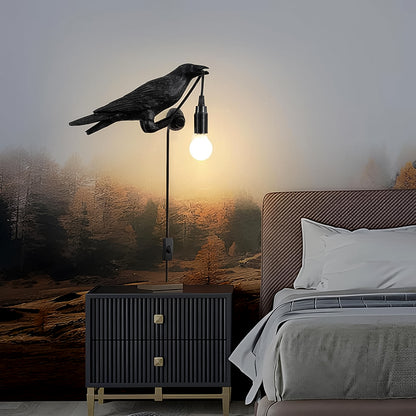 Wukusy crow bird table lamps with vintage Edison bulbs, set of 1, featuring detailed bird design and warm ambient lighting.