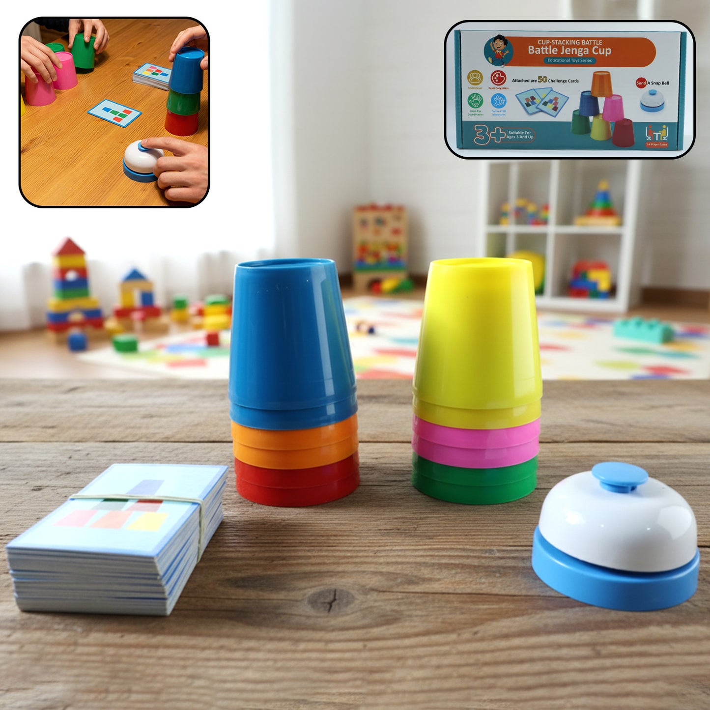Wukusy cup stacking battle challenge game set with colorful plastic cups for competitive stacking fun and skill development