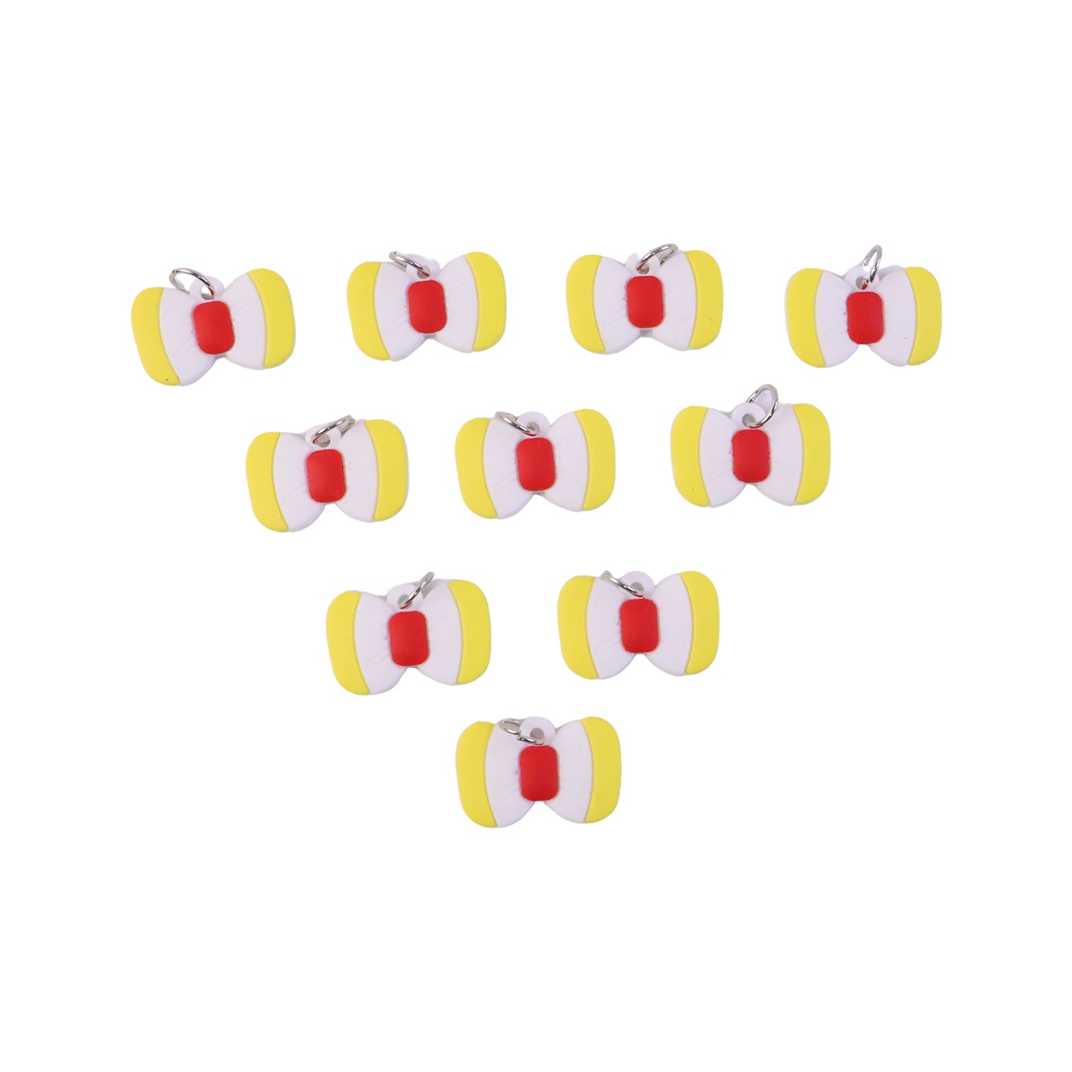 Set of 10 cute bow-shaped bag charm keychains by Wukusy, featuring colorful, playful accessories perfect for decorative use.