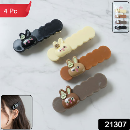 Set of 4 Wukusy cute bunny cartoon decorative hair clips, ideal for kids' hairstyles and playful accessories.