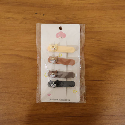 Set of four Wukusy cute cartoon animal face decorative hair clips, perfect for adding playful charm to hairstyles.