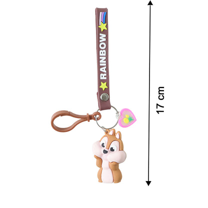 Cute cartoon animal silicone keychain with rainbow strap by Wukusy, featuring colorful animal design on a bright strap.