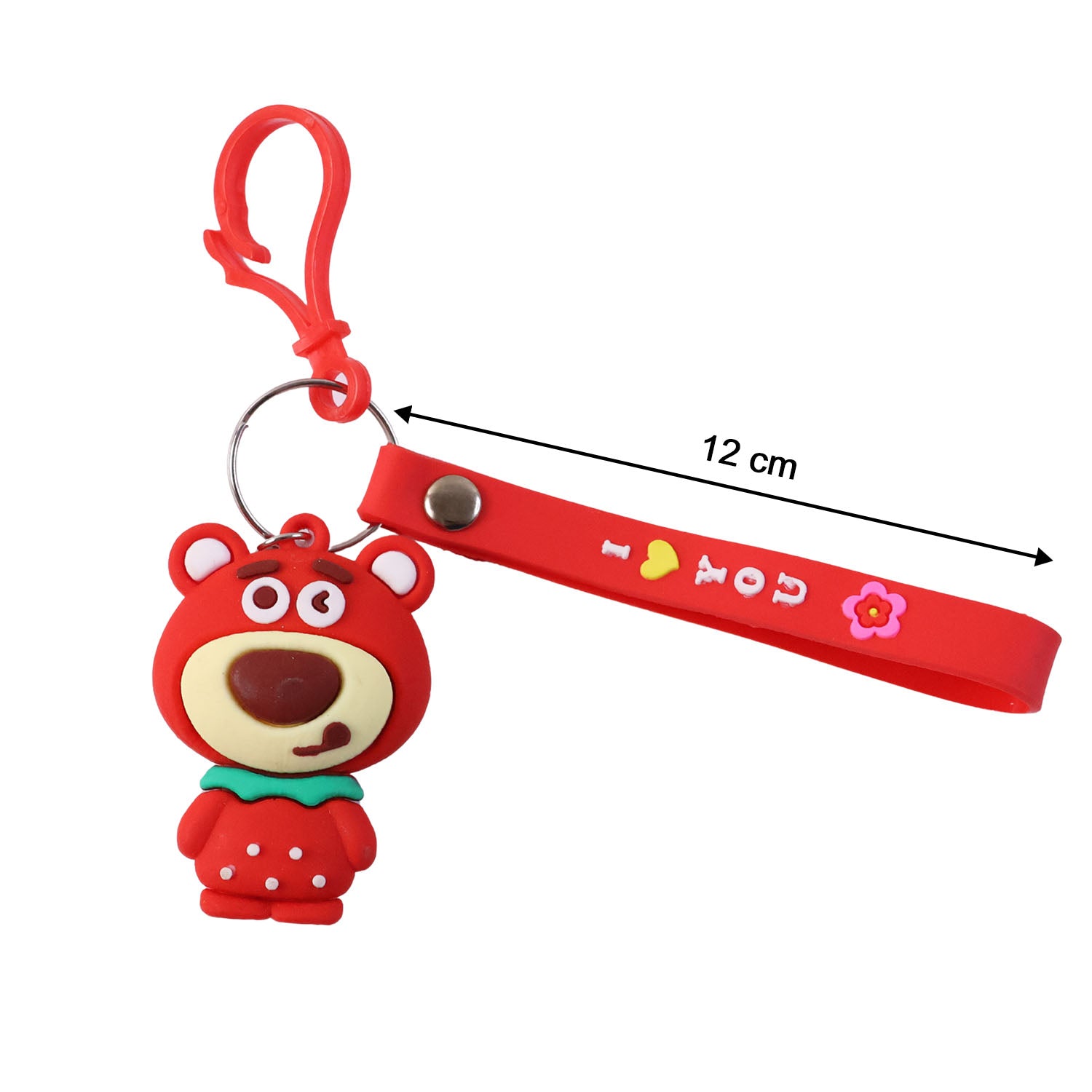 Wukusy cute cartoon bear figure keychain, showing a small plush-style bear with detailed features and a keyring attachment.