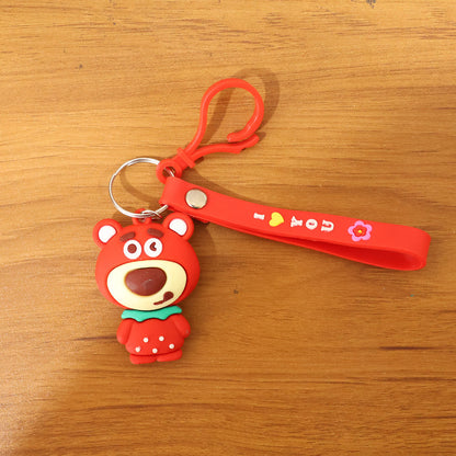 Wukusy cute cartoon bear figure keychain showing a detailed plush-style bear charm with a keyring attachment.