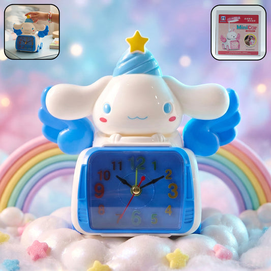 Cute cartoon bunny angel car-style table alarm clock by Wukusy, featuring a playful bunny design with a digital clock display.