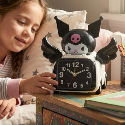 Wukusy cute cartoon character car-style table alarm clock on a desk, featuring colorful, playful design and easy-to-read display.