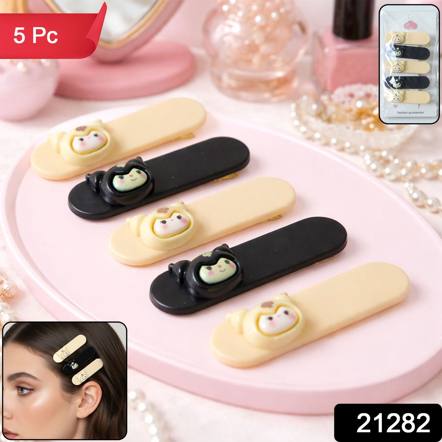 Set of five Wukusy cute cartoon character hair clips featuring colorful, playful designs for kids' hair accessories.