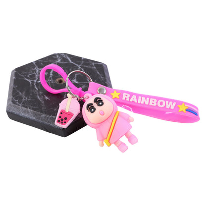 Wukusy cute cartoon character rainbow strap keychain hanging with vibrant colors and playful design.