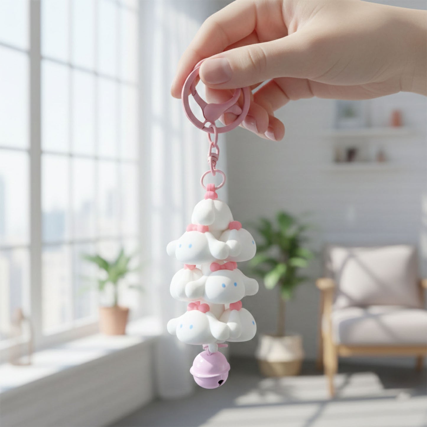 Cute cartoon cloud stack keychain with bell from Wukusy in mixed colors, featuring a playful cloud design and a small bell attachment.