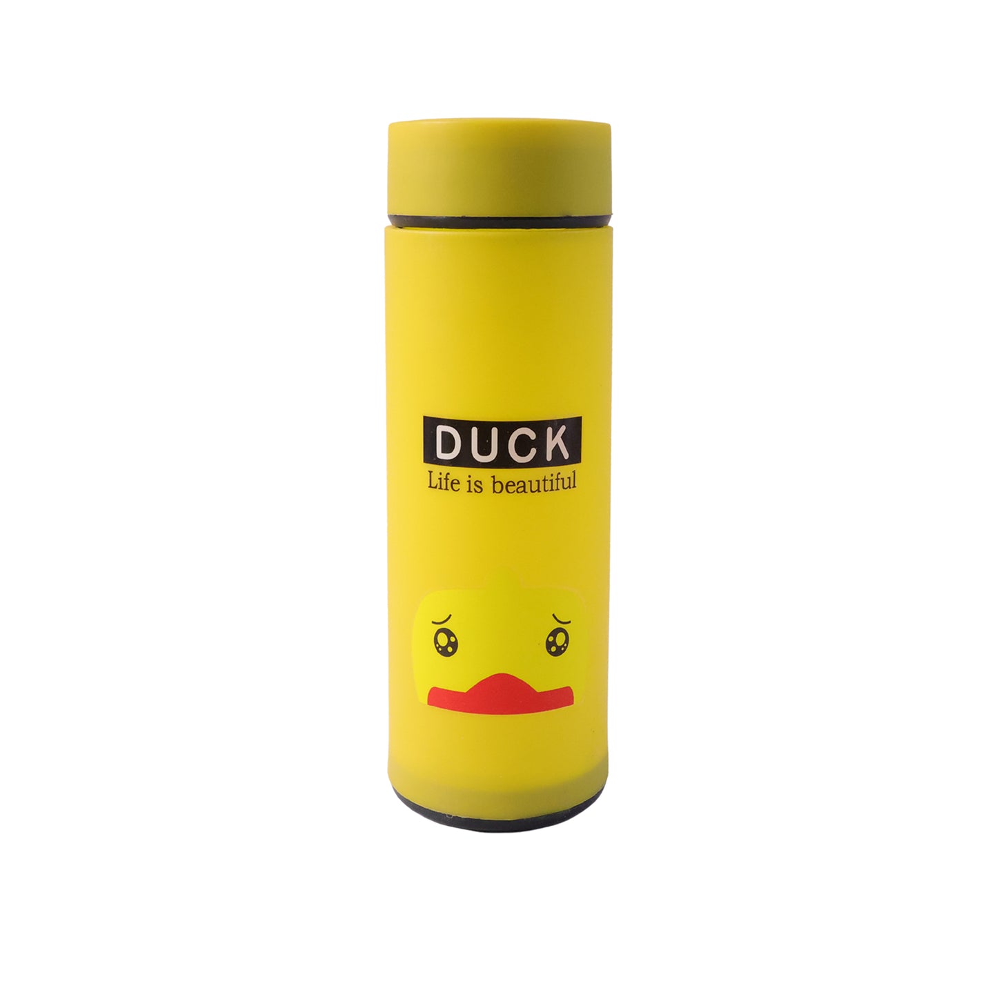 Wukusy frosted glass water bottle with cute cartoon design, 450 ml capacity, leak-proof lid, ideal for daily hydration.