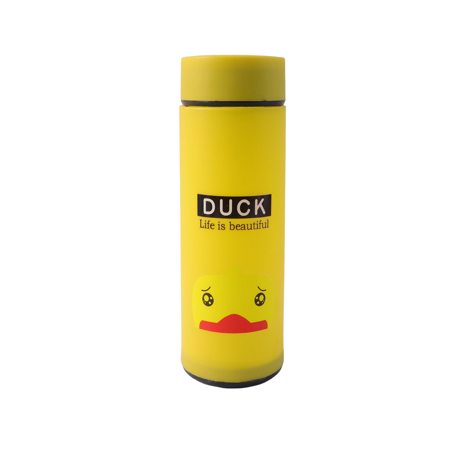 Wukusy frosted glass water bottle with cute cartoon design, 450 ml capacity, leak-proof lid, ideal for daily hydration.