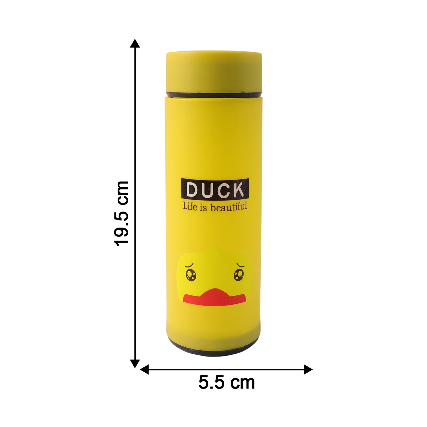 Wukusy frosted glass water bottle with cute cartoon design and leak-proof lid, 450 ml, showing the lid and colorful artwork.