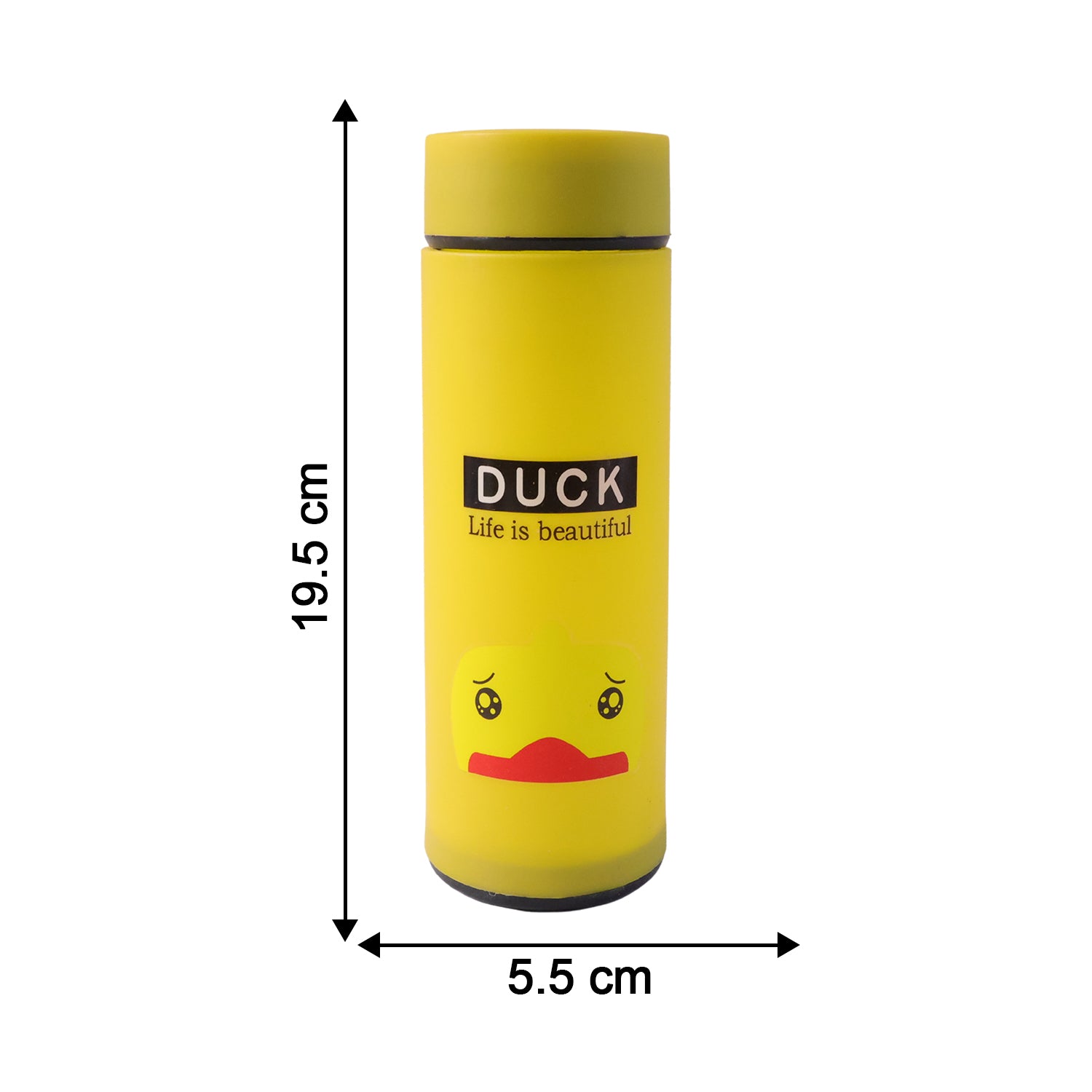 Wukusy frosted glass water bottle with cute cartoon design and leak-proof lid, 450 ml, showing the lid and colorful artwork.