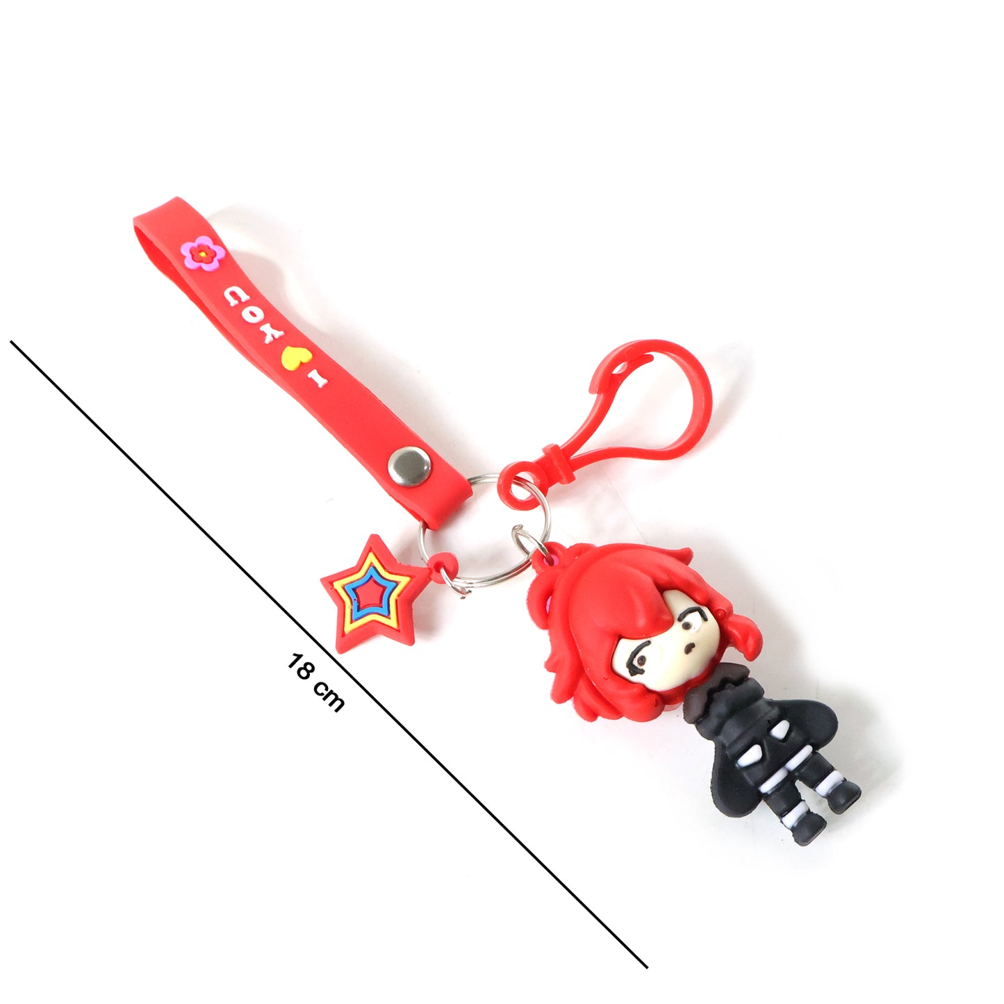 Wukusy cute cartoon girl character keychain with strap and decorative charm, featuring colorful and playful design.