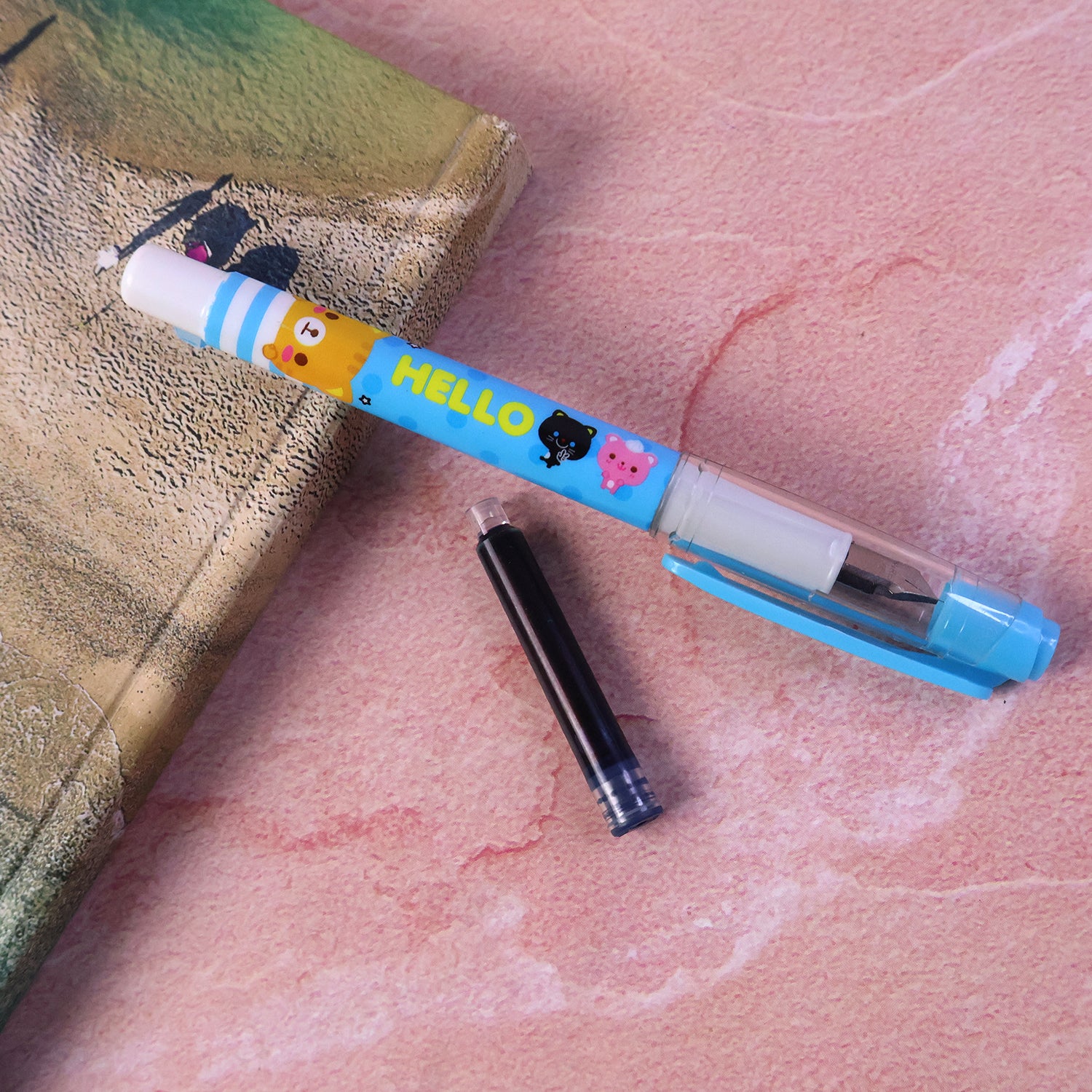 Set of Wukusy cute cartoon liquid ink pens featuring colorful, playful designs on smooth writing pens.