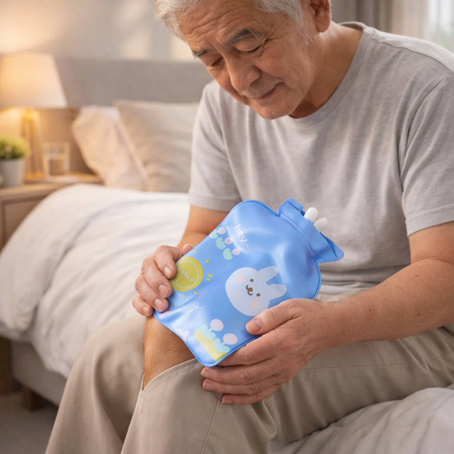 Wukusy cute cartoon reusable hot and cold water bag, 15x9 cm, with colorful cartoon design for soothing relief or cold therapy.