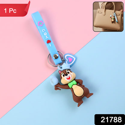 Wukusy cute cartoon squirrel character keychain, detailed plush-style design, hanging from a small metal ring.