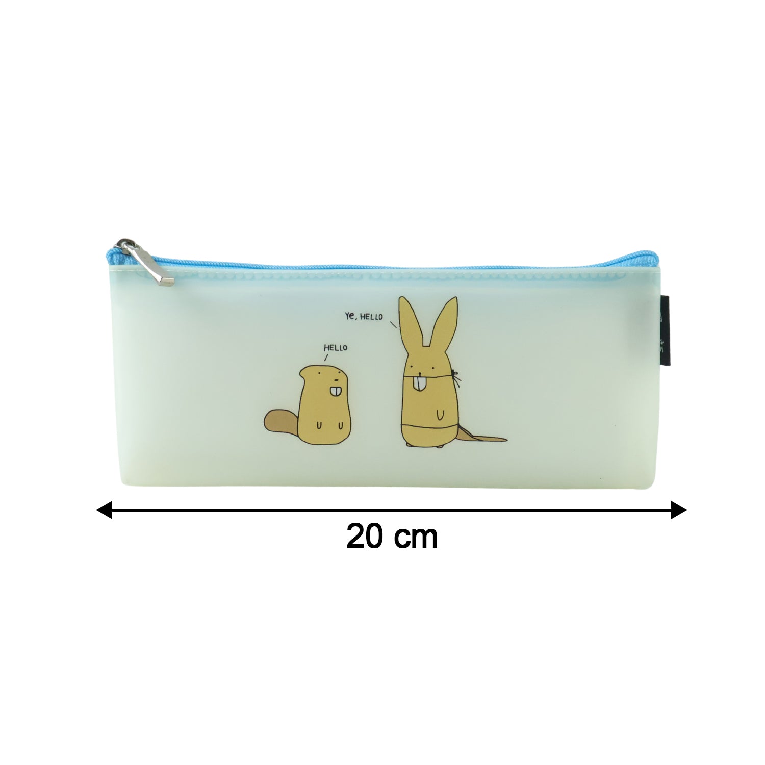 Wukusy cute cartoon transparent pencil pouch with colorful animal designs, ideal for storing stationery and school supplies.