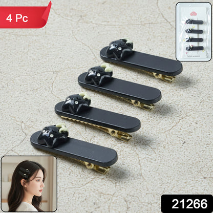 Set of four Wukusy cute cat design hair clips with premium matte finish, perfect for stylish hair accessories.