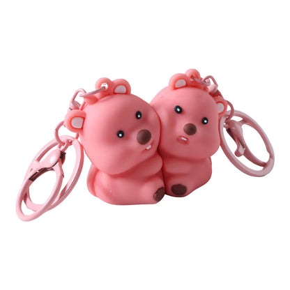 Cute Wukusy bear-shaped 2-in-1 keychain set featuring two adorable bear keychains for couples or everyday use.