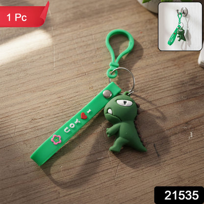 Cute dinosaur cartoon silicone keychain by Wukusy, featuring a colorful, playful dinosaur design on a durable keyring.