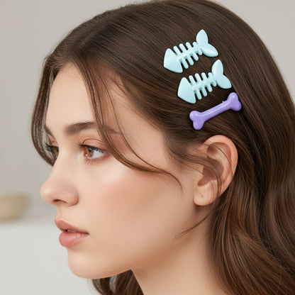 Set of four Wukusy cute fishbone-shaped bone hair clips, perfect for stylish hair accessories.
