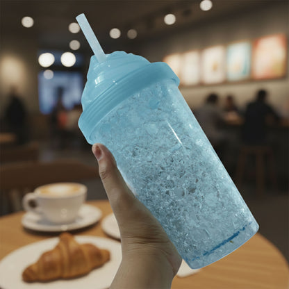 Wukusy cute ice cream swirl design tumbler sipper bottle, 500ml, with colorful swirl pattern and secure lid for drinks.