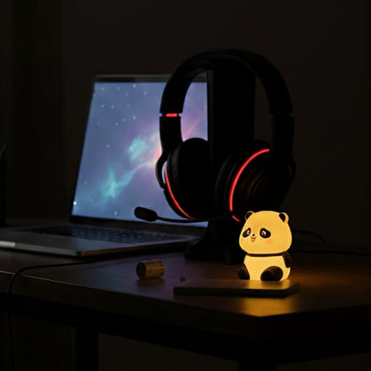 Wukusy cute mini panda night light lamp emitting soft glow, ideal for children's bedroom decor and nighttime comfort.