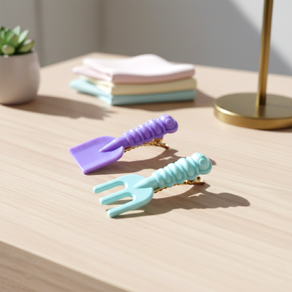 Set of four Wukusy mini tool-shape decorative hair clips, cute and colorful accessories for stylish hair styling.