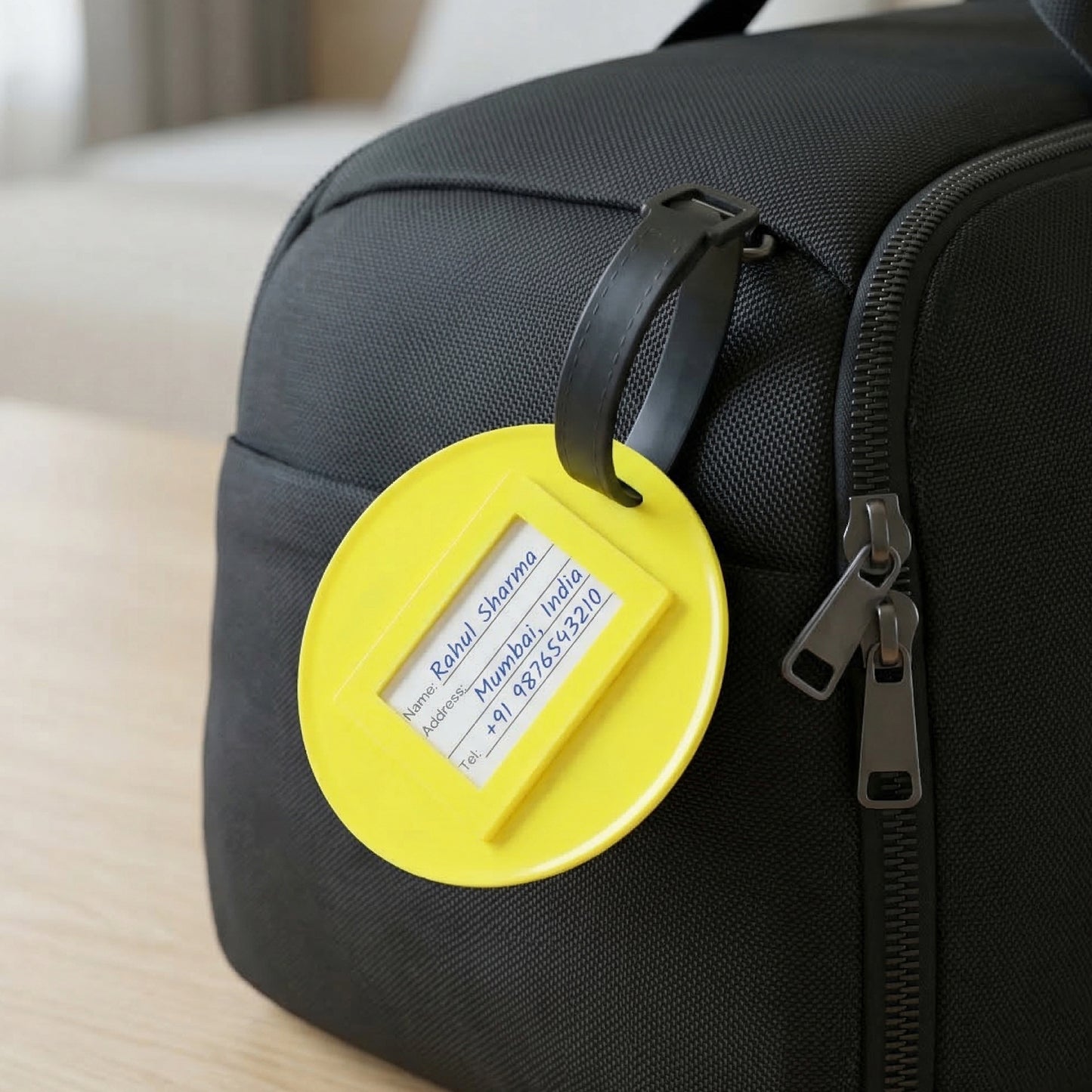 Wukusy cute smiley face round travel luggage bag tag with identification slot, casual design for easy baggage identification