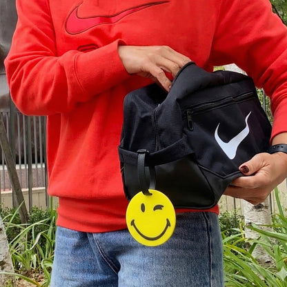 Wukusy cute smiley face round travel luggage bag tag with identification window for easy baggage identification.