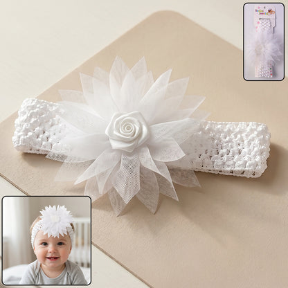 Cute soft elastic floral baby headband by Wukusy, stylish stretchable hair band for infants with colorful floral pattern.
