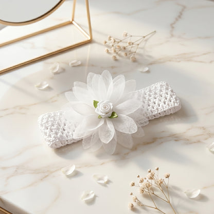 Cute soft elastic floral baby headband by Wukusy, stylish stretchable hair band for infants with colorful floral design.