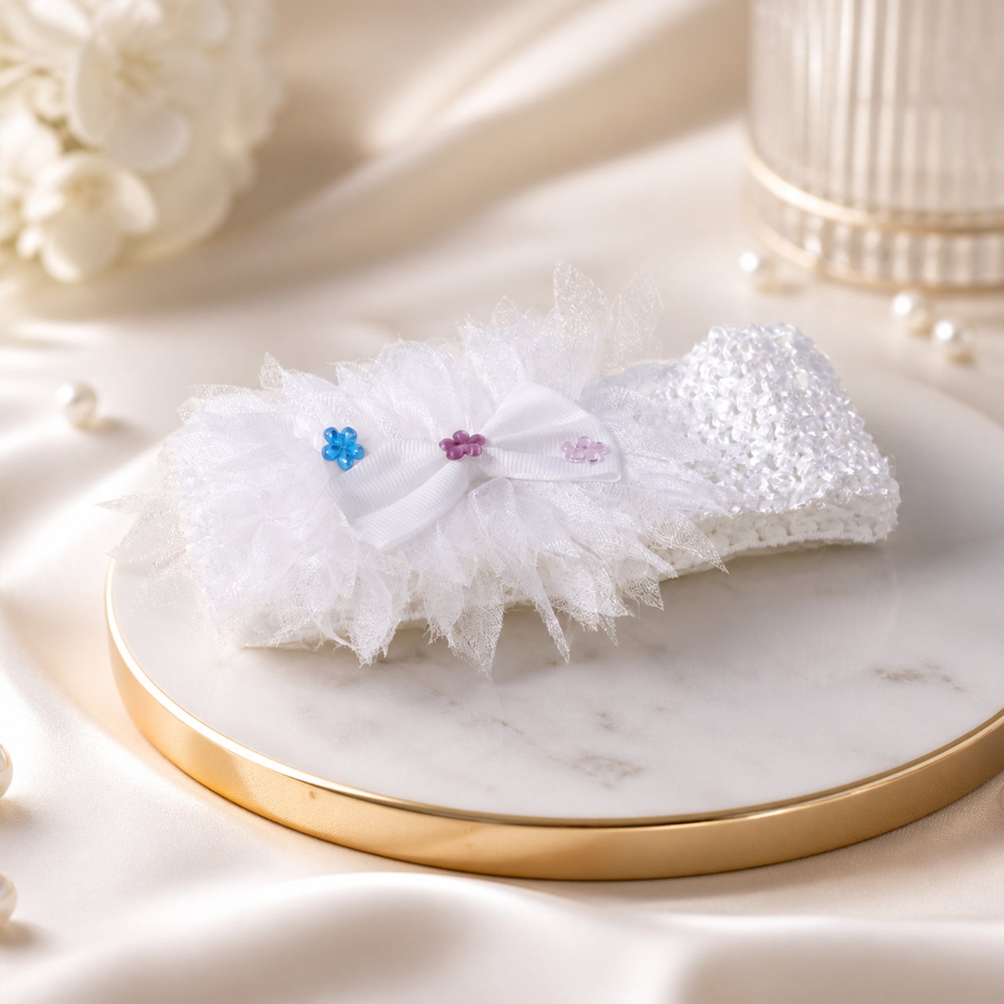 Cute soft elastic floral baby headband by Wukusy featuring a stylish stretchable design for infants and toddlers.