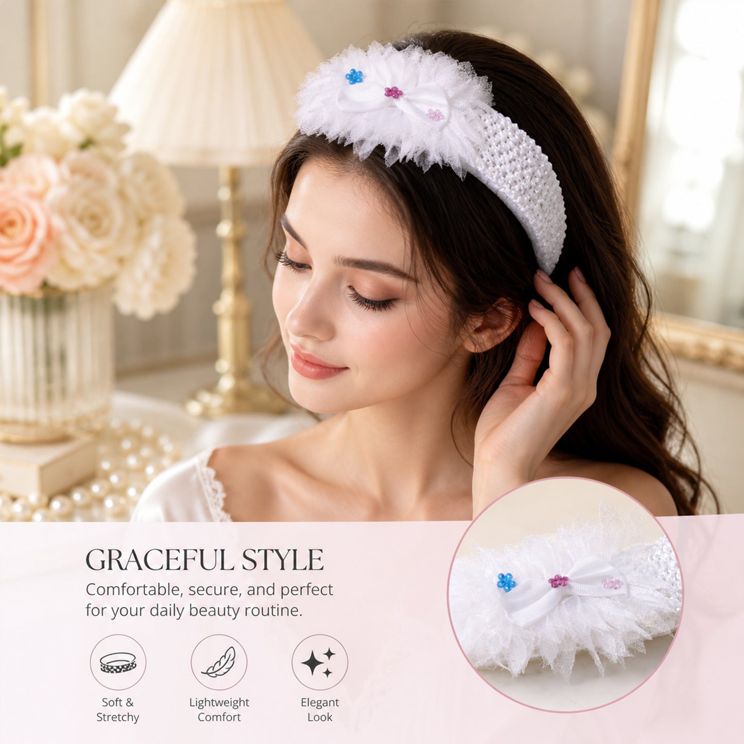 Wukusy cute soft elastic floral baby headband with stretchable design, perfect for styling and comfort on little ones.