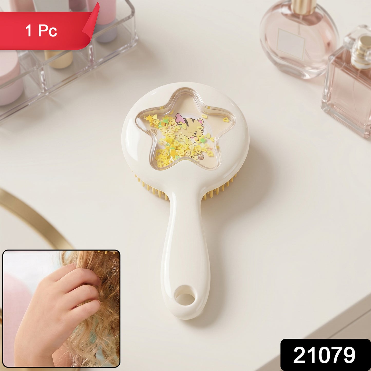 Wukusy cute star design kids hair brush with soft bristles for gentle detangling and styling of young children’s hair.