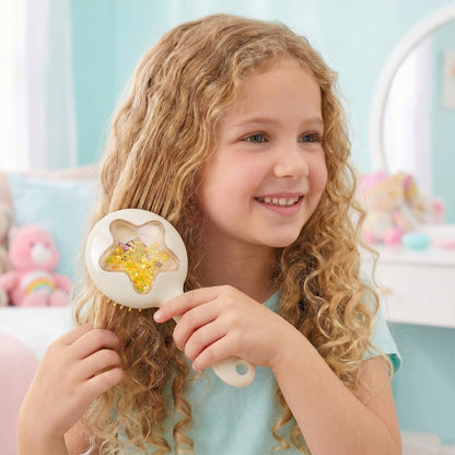 Wukusy cute star design kids hair brush with soft bristles for gentle detangling, suitable for children’s hair.