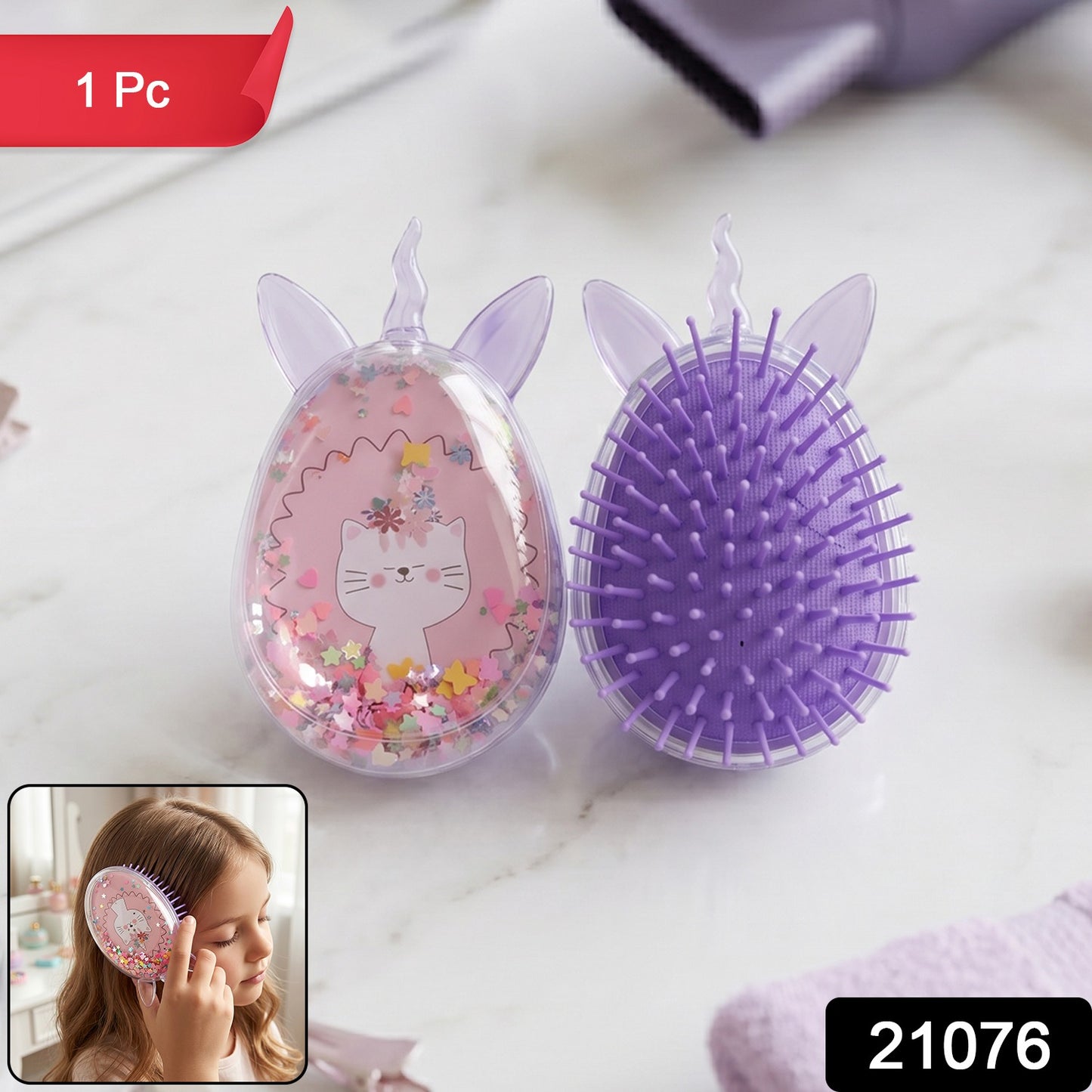Cute unicorn-themed magic floating glitter hair comb by Wukusy, featuring colorful glitter and whimsical design for kids' hair accessories.