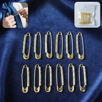 Decorative golden safety pin brooch set with 12 pieces, featuring stylish and versatile accessories by Wukusy.
