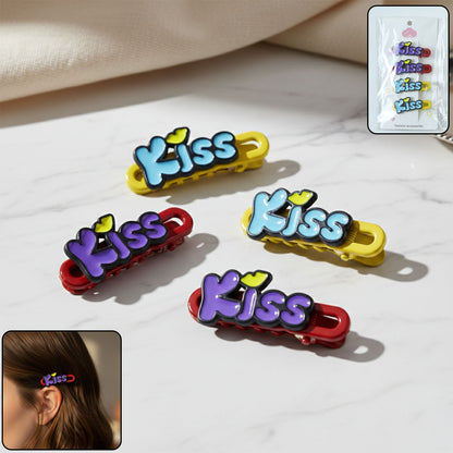 Set of four decorative kiss-text hair clips by Wukusy, stylish accessories for securing and embellishing hair.