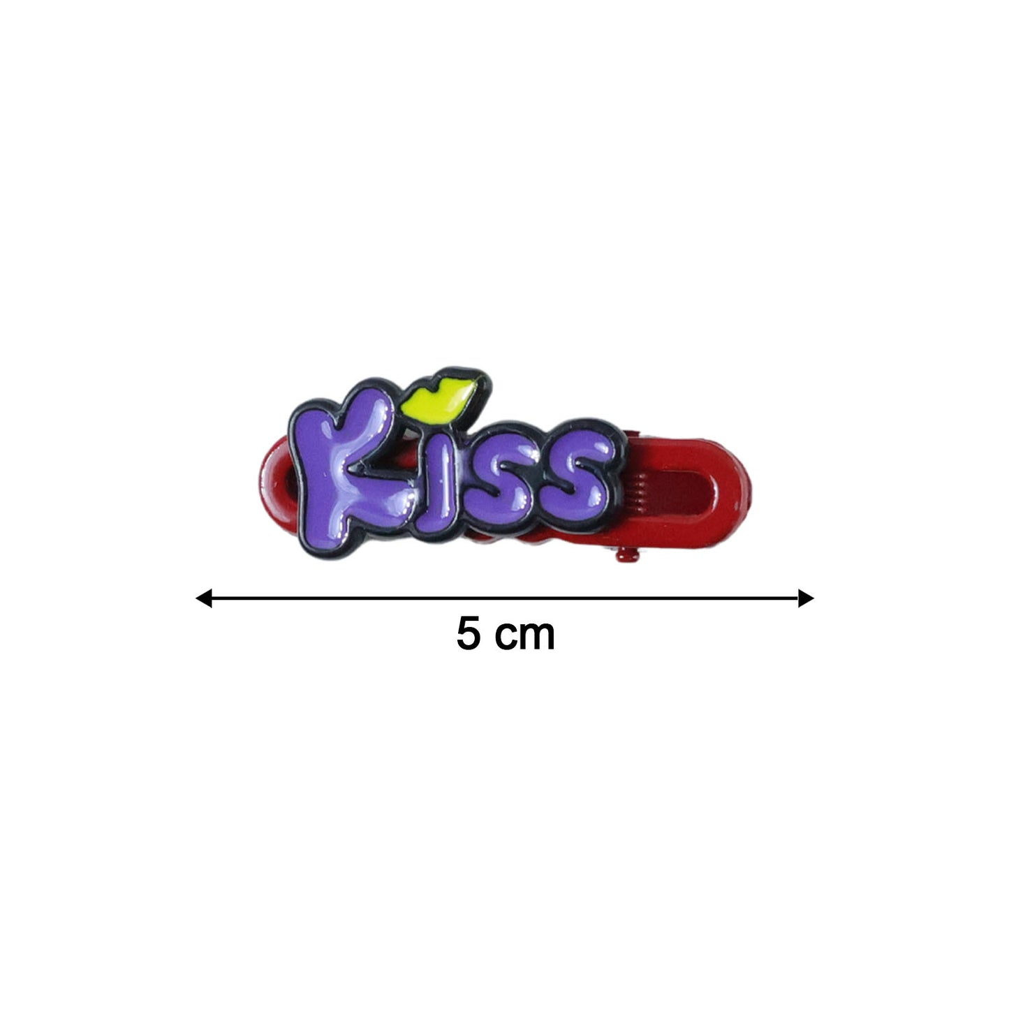 Wukusy Decorative Kiss Text Hair Clip Set with 4 stylish hair clips featuring kiss and text designs, perfect for accessorizing hair.