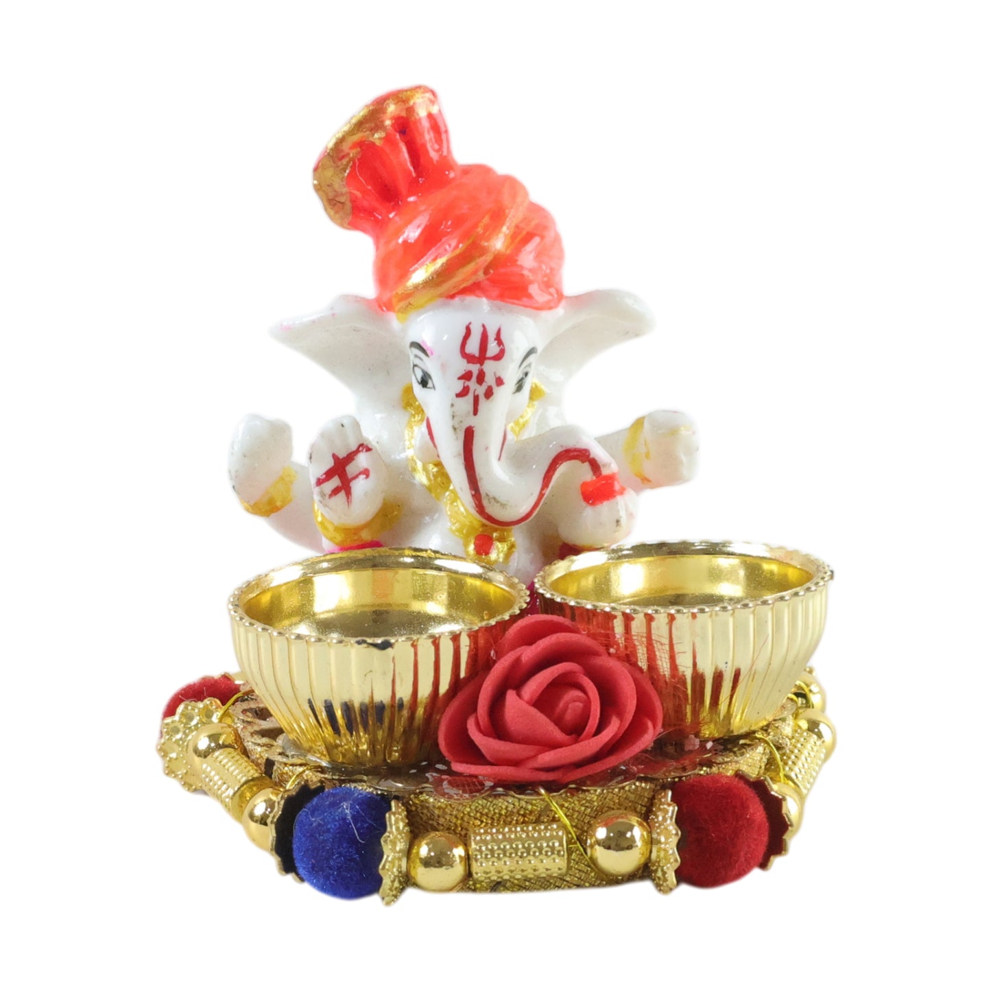Decorative Lord Ganesha Pooja Thali Set by Wukusy, featuring intricate design and traditional elements for religious rituals.