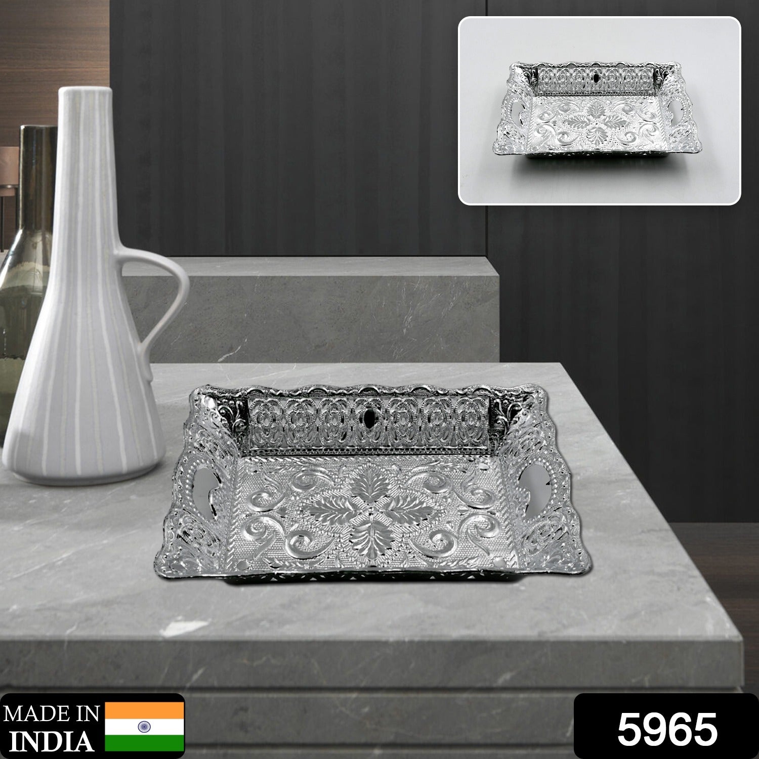 Decorative Wukusy serving tray for mukhwas, dry fruits, and candies, featuring an elegant design and multiple compartments.