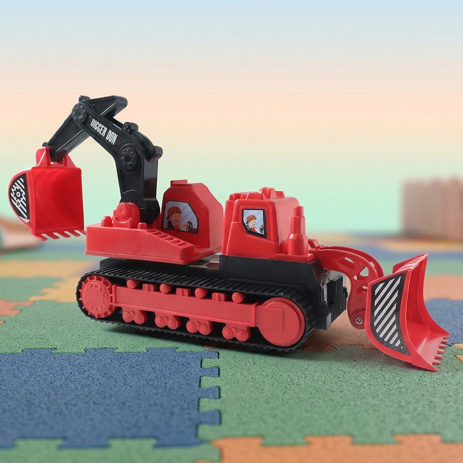 Wukusy Digger Don construction track toy with colorful plastic construction vehicle on track for kids' play.