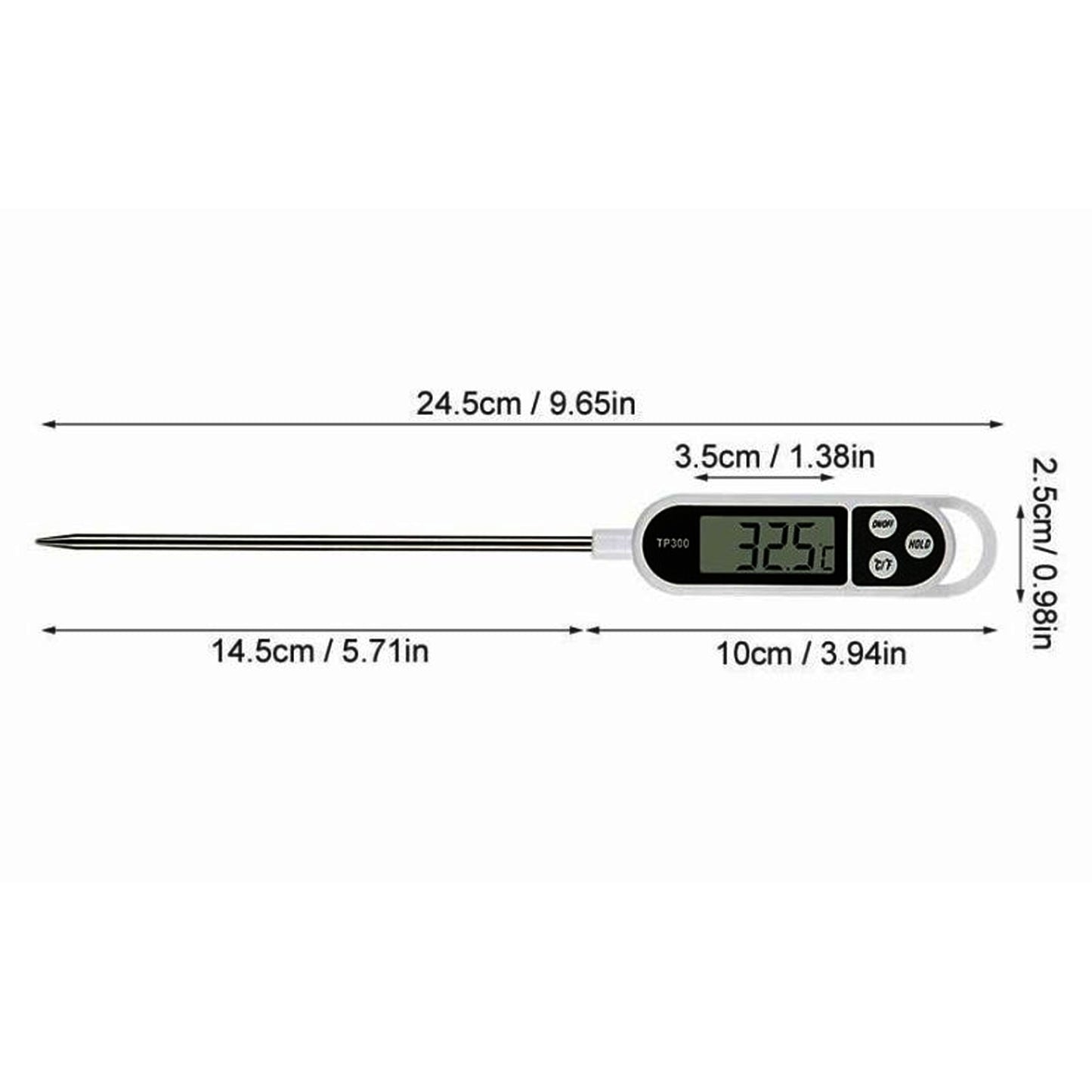 Wukusy digital food thermometer with LCD display showing temperature readings, designed for accurate cooking and food safety.