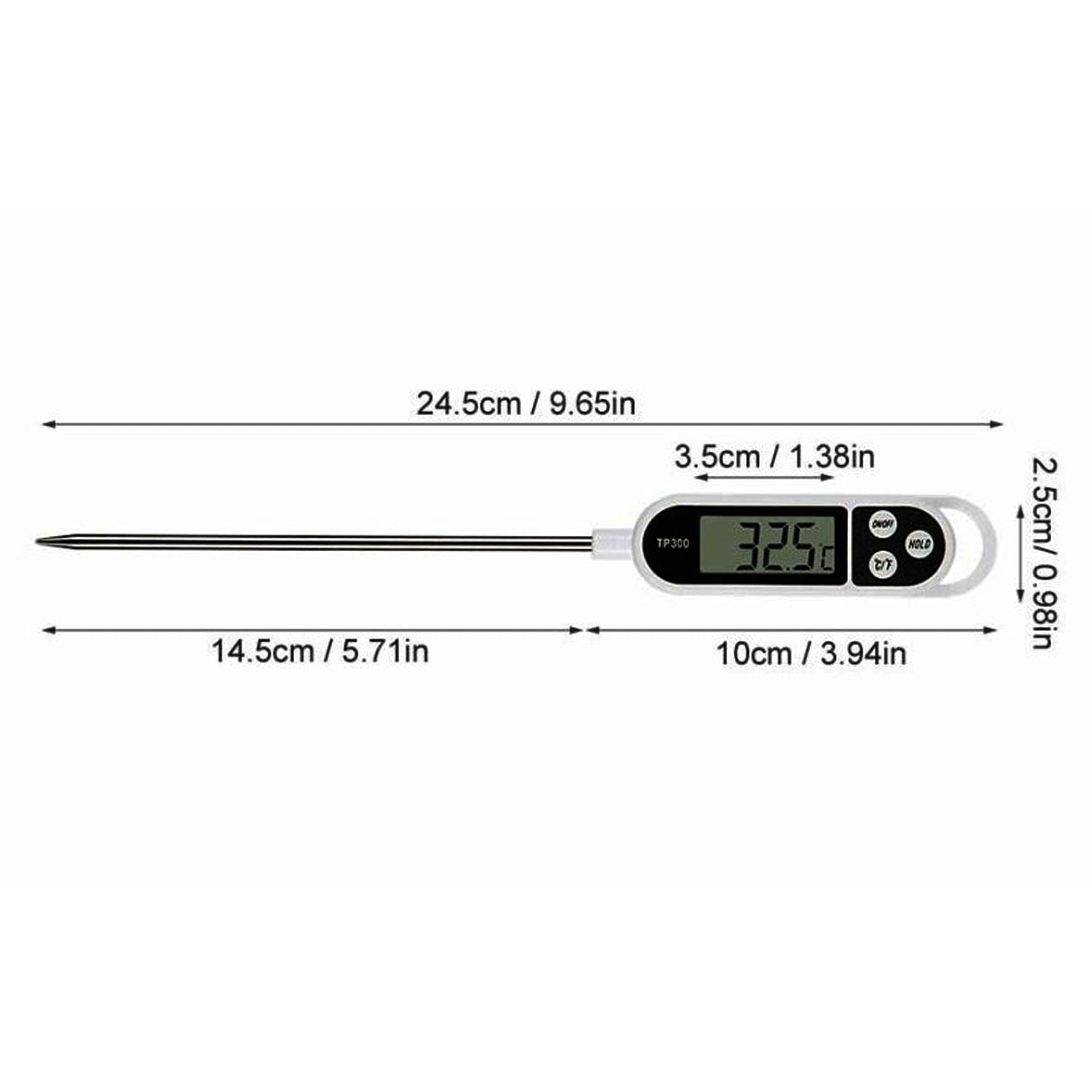 Wukusy digital food thermometer with LCD display showing temperature readings, designed for accurate cooking and food safety.