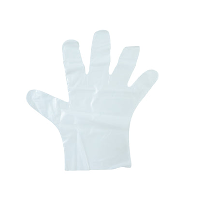 Pack of 100 small disposable plastic hand gloves by Wukusy, showing clear, lightweight gloves suitable for various tasks.