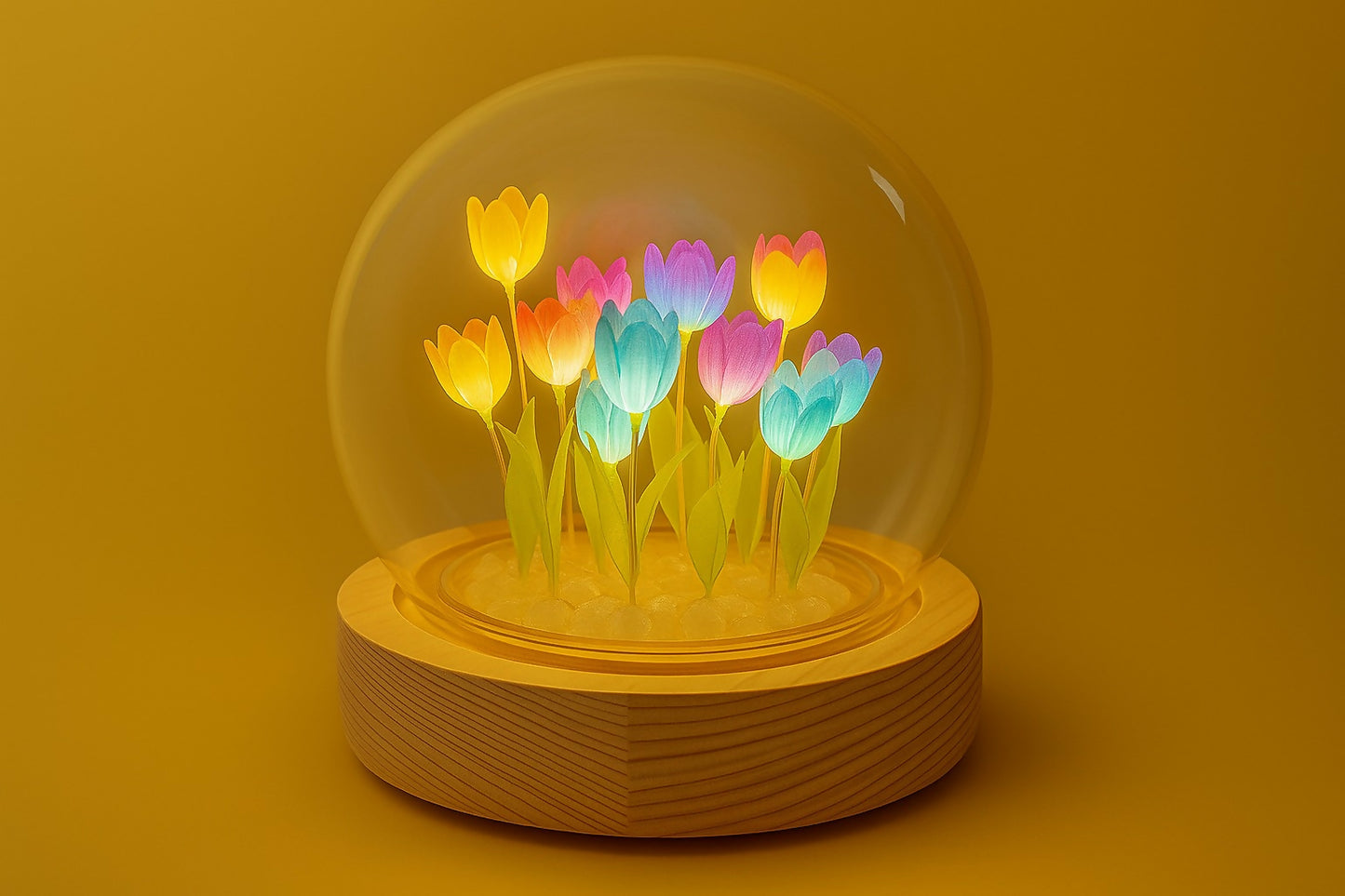 Wukusy DIY Flower Dome LED Night Lamp decorative table light kit with floral design and illuminated glass dome.