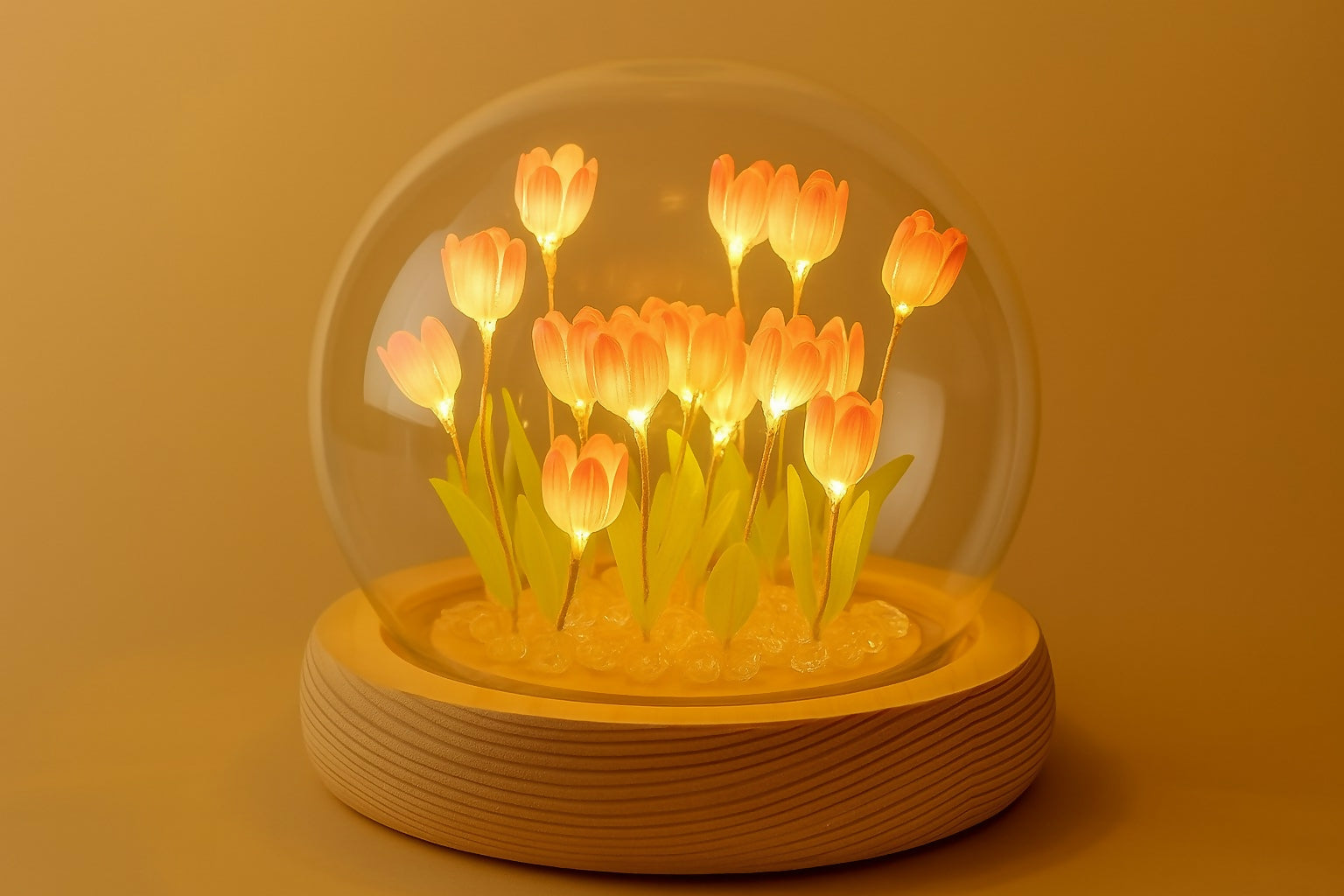 Wukusy DIY Flower Dome LED Night Lamp kit with decorative table light, featuring a glass dome with LED lighting and floral design.